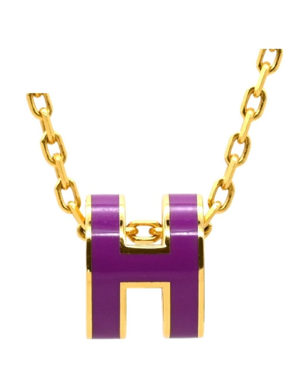 Hermes Necklace Pop H Mini Pendant Lacquer Anemone Gold Purple H Motif
